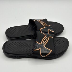 Under Armour Womens Slides Size 6‎ Black Orange Athletic Sandals Strike Rock UA